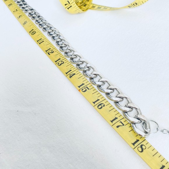 Silver Tone Necklace Chunky Curb Chain - Picture 5 of 7